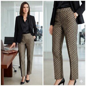 Talbots Size 14 Black Gold Geometric Ankle Pants Deco Professional Luxe Corpcore